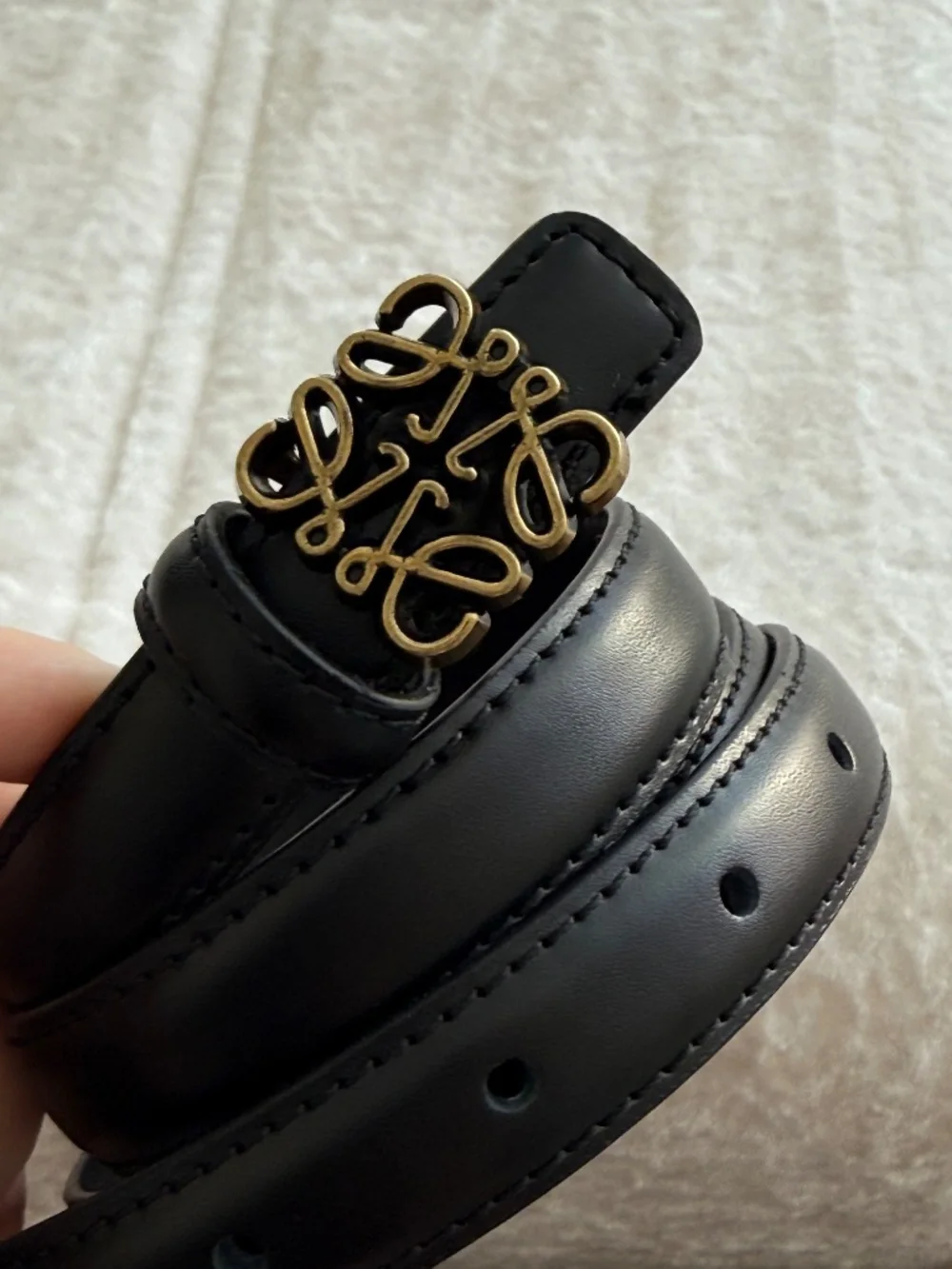 Loewe Black Leather Anagram Logo Belt